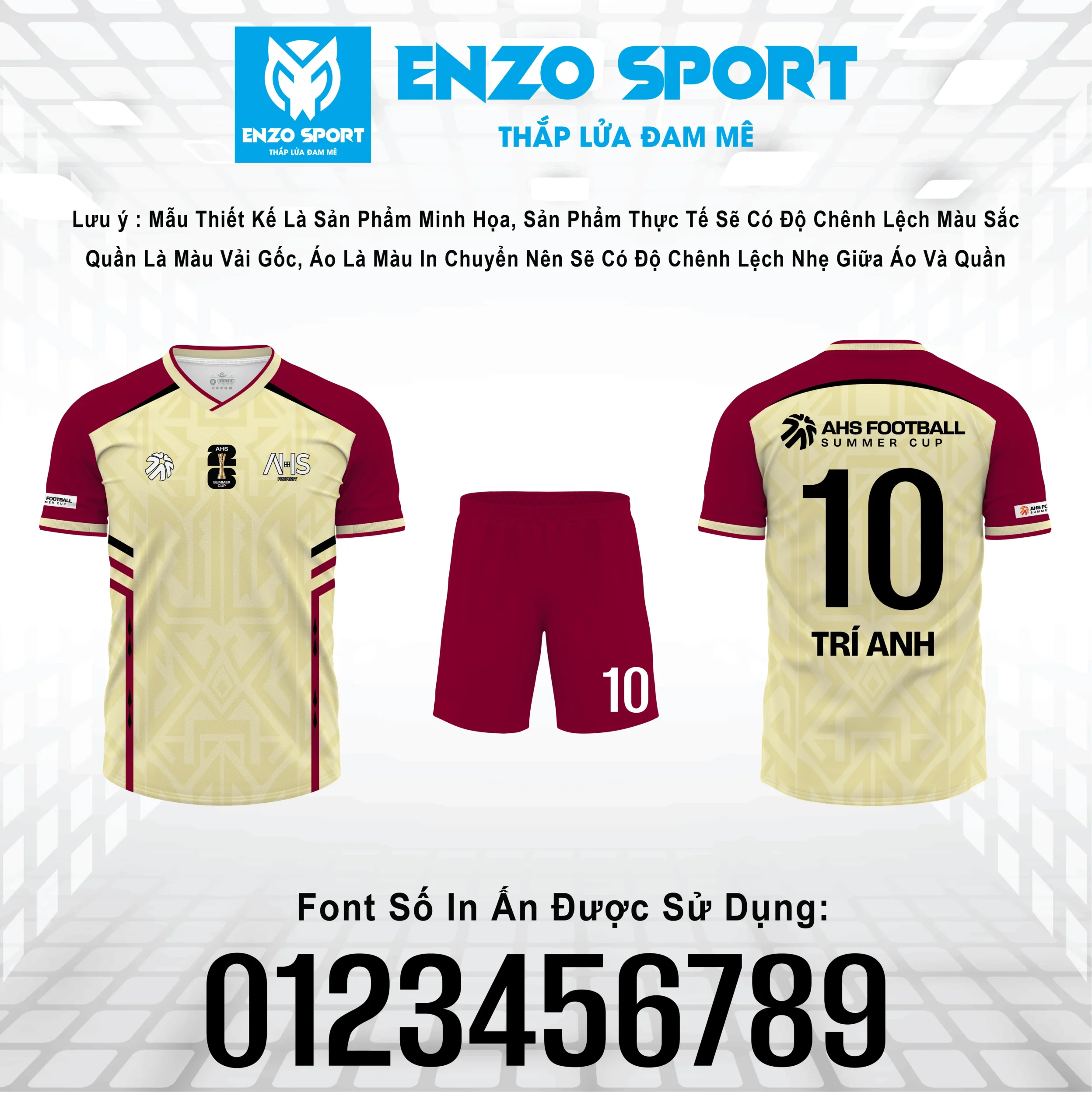 Maket áo bóng đá AHS Football Summer Cup màu kem đỏ đô