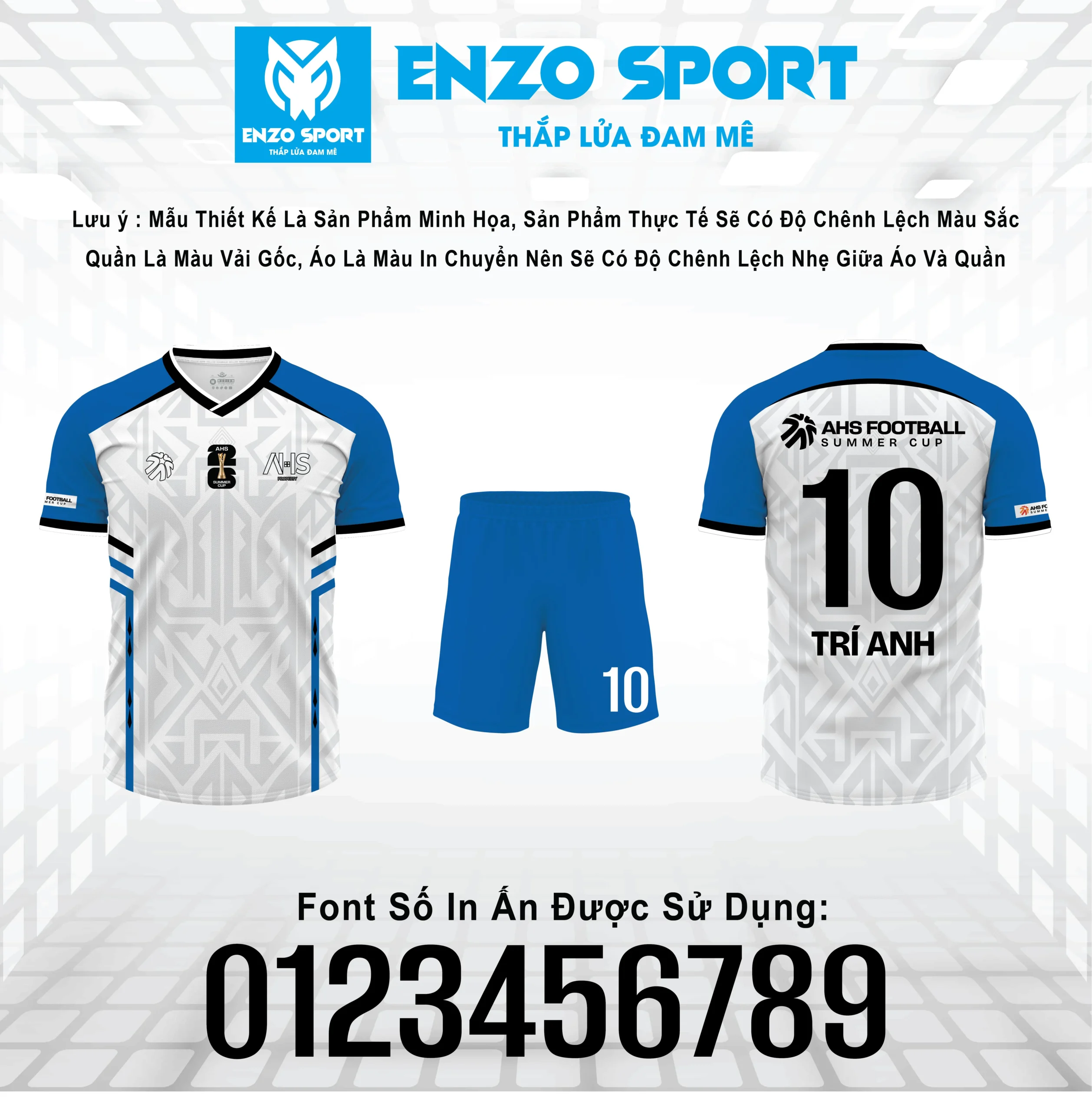 Maket áo bóng đá AHS Football Summer Cup màu trắng xanh dương
