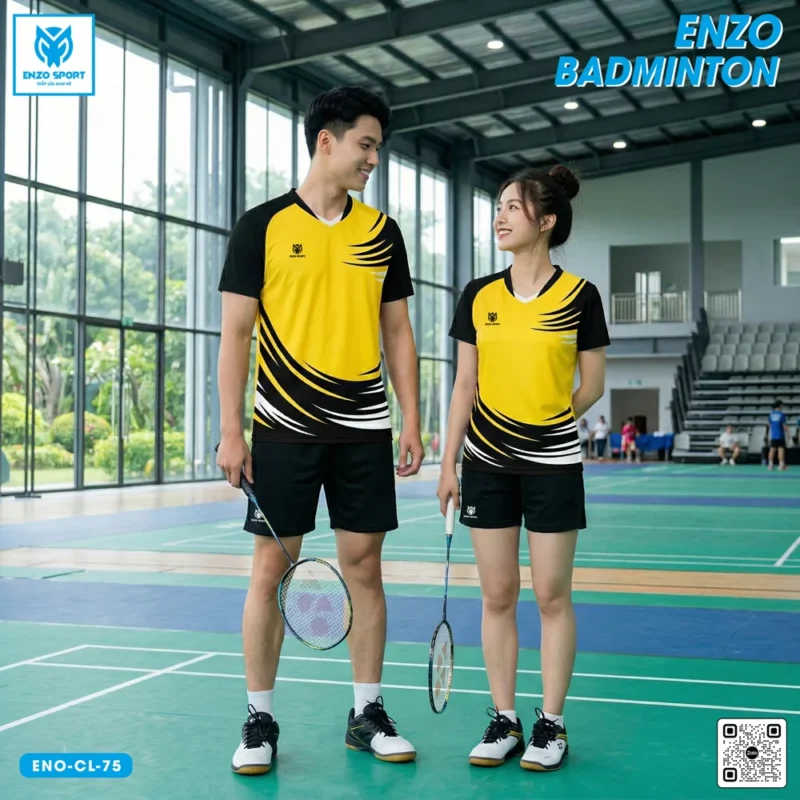 Áo cầu lông thiết kế ENO-CL-75 vàng phối đen
