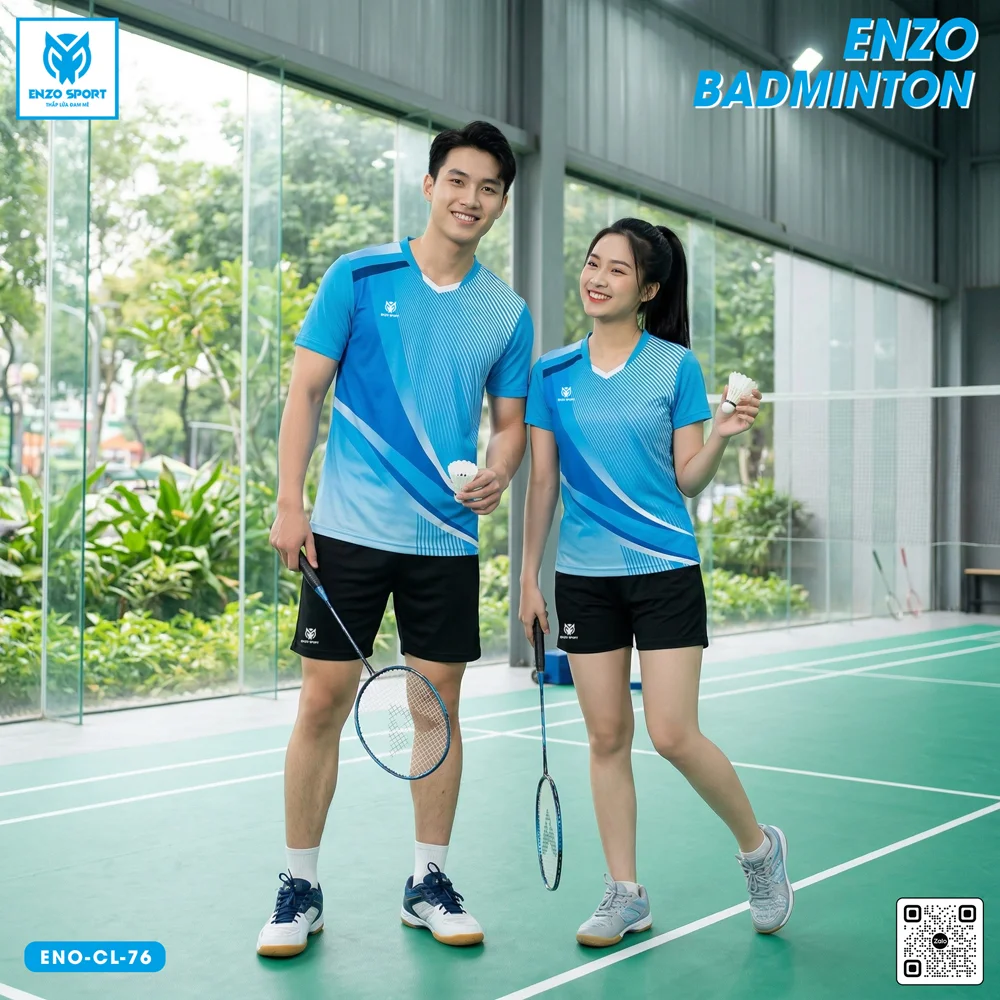 Áo cầu lông thiết kế ENO-CL-76 xanh dương chuyển sáng