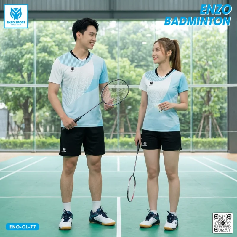 Áo cầu lông thiết kế ENO-CL-77 trắng xanh pastel
