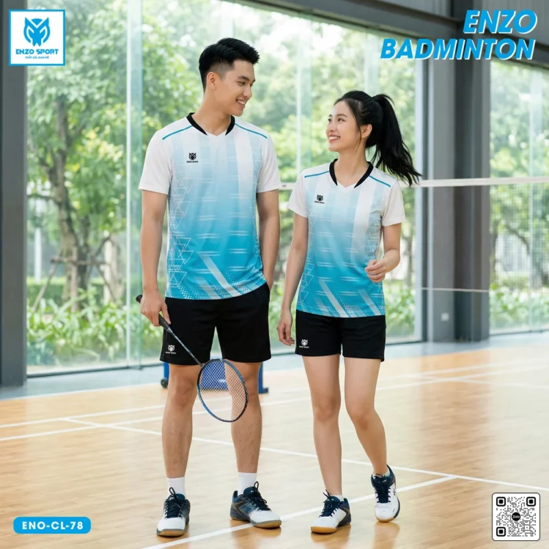 Áo cầu lông thiết kế ENO-CL-78 trắng phối xanh ngọc