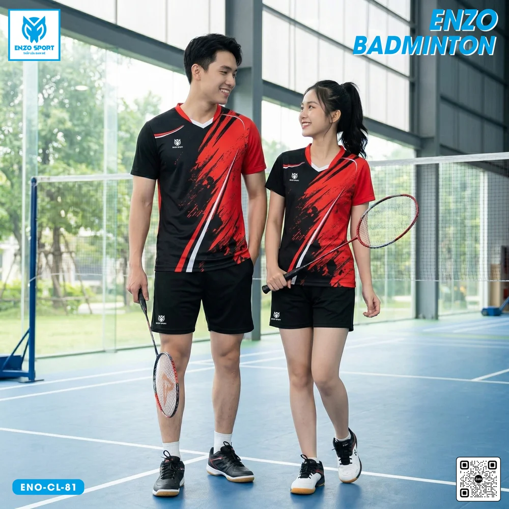 Áo cầu lông thiết kế ENO-CL-81 đỏ đen