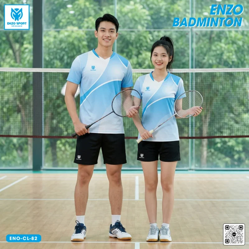 Áo cầu lông thiết kế ENO-CL-82 xanh pastel phối trắng