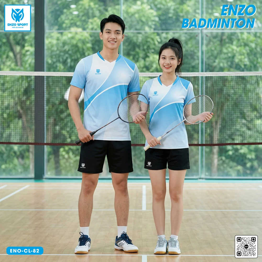 Áo cầu lông thiết kế ENO-CL-82 xanh pastel phối trắng