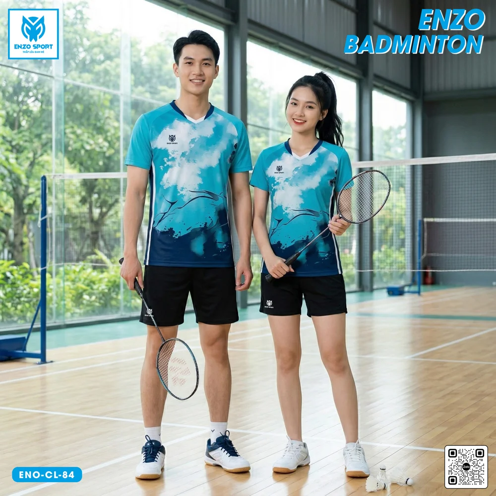 Áo cầu lông thiết kế ENO-CL-84 xanh biển phối navy