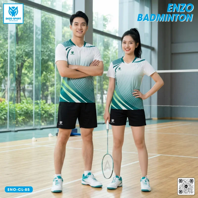 Áo cầu lông thiết kế ENO-CL-85 trắng xanh ngọc