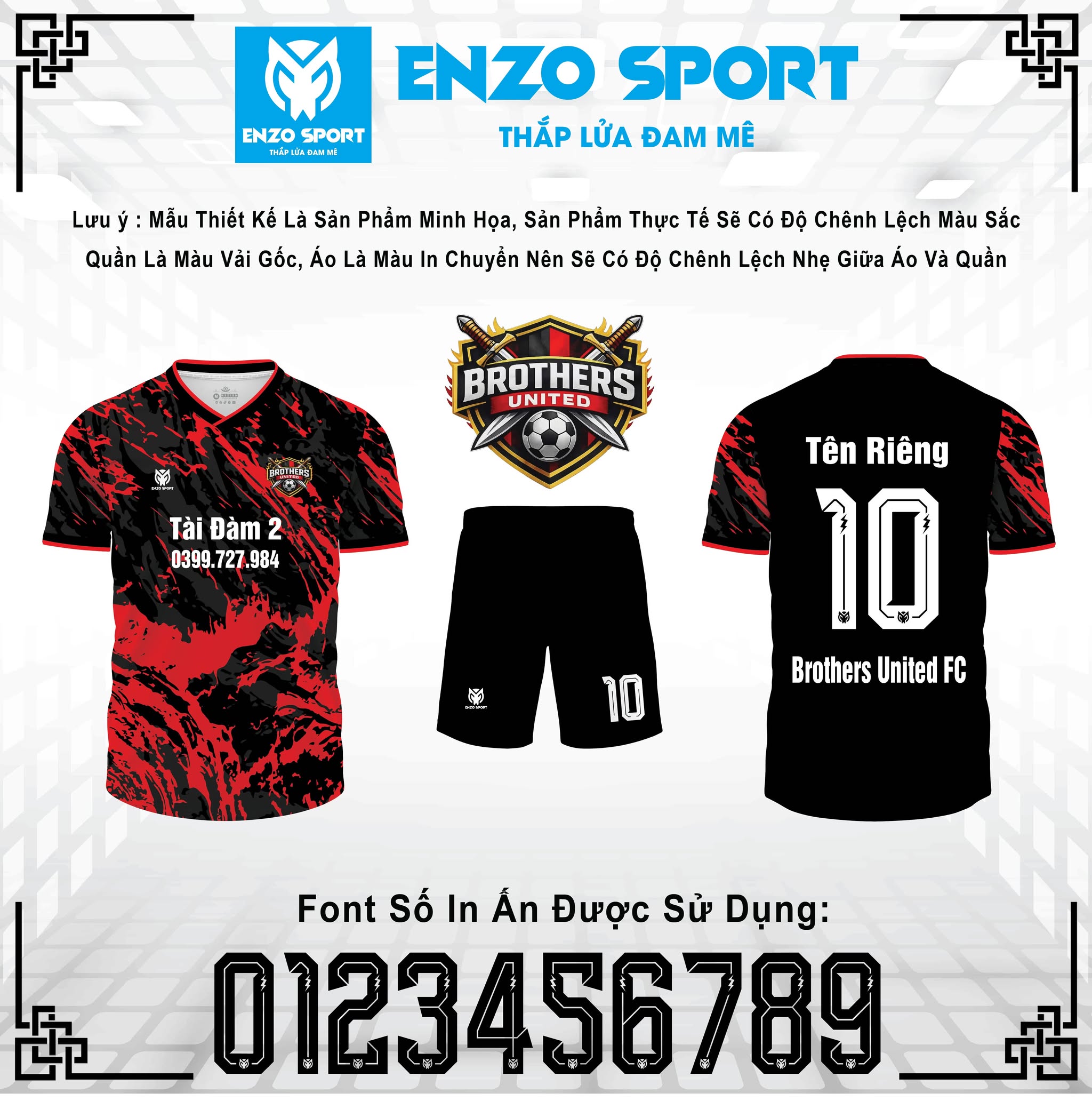 Maket áo bóng đá Brothers United FC màu đen đỏ