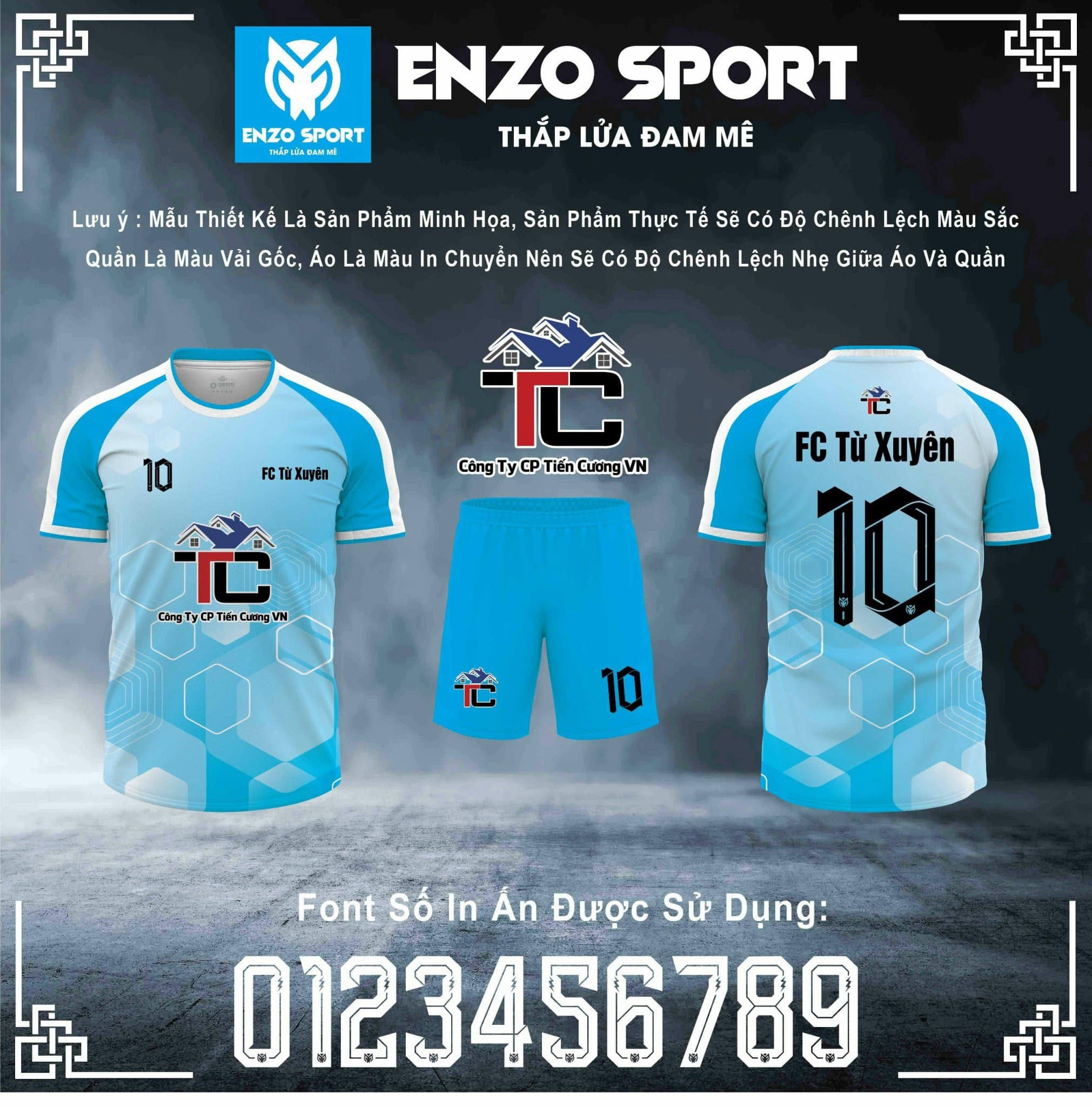 Maket áo bóng đá FC Từ Xuyên Công ty CP Tiến Cường VN màu xanh ngọc