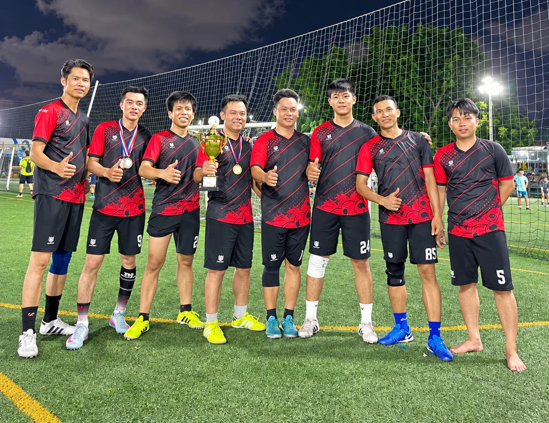 Feedback đội bóng mặc áo FC Bếp Việt màu đen đỏ
